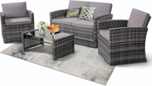 KROFEM 4-Piece Grey Outdoor Patio Conversation Set