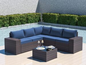 ASJMR 6-Piece Dark Blue Outdoor Sectional Sofa Set