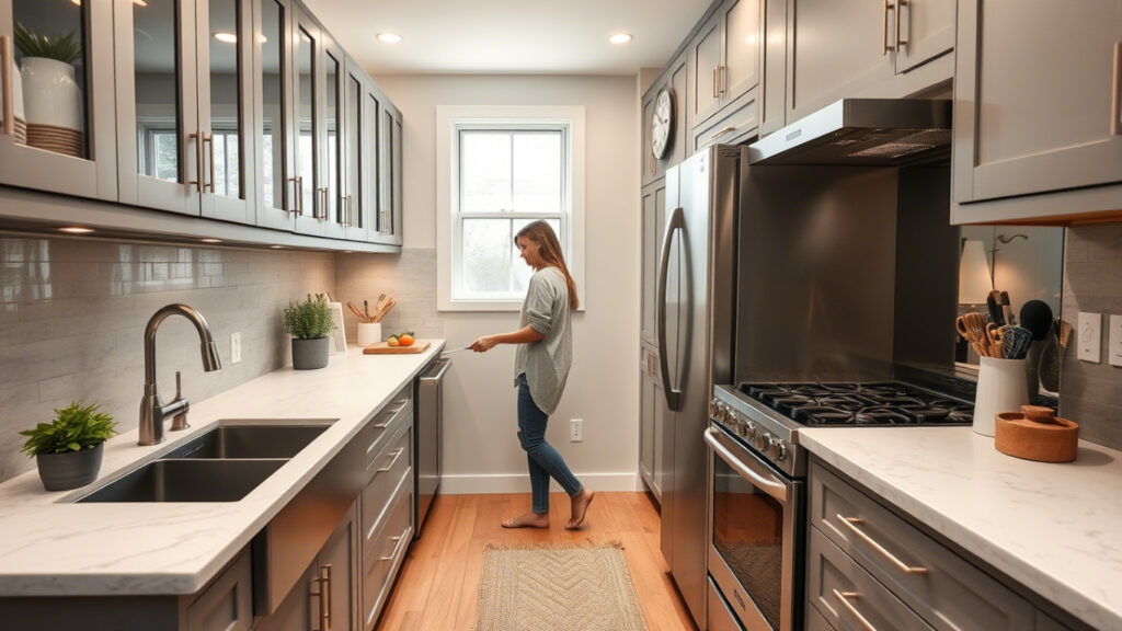 Galley layout of a small kitchen